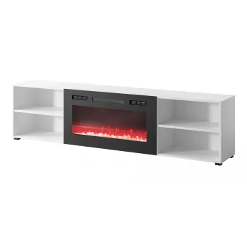 RTV-Schrank POLO 200x33x50.5 weiß + Kamin schwarz