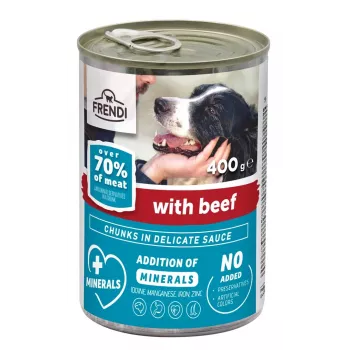 Nassfutter für Hunde Frendi 400 g — Rind in Soße, Alleinfuttermittel für ausgewachsene Hunde