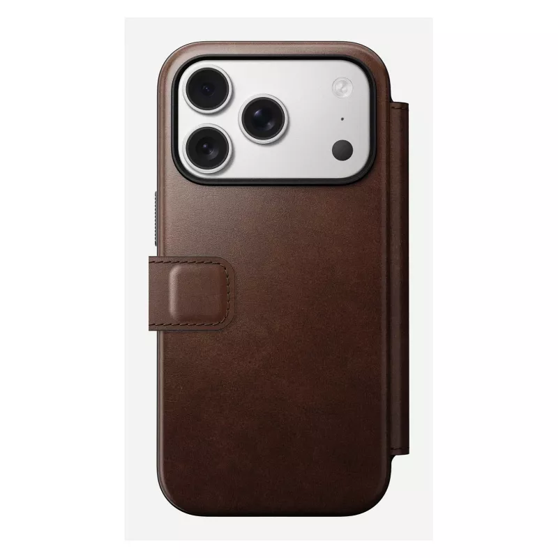 Handyhülle Nomad Modern Leather Folio für iPhone 17 Pro, Leder/Aluminium, 16 cm (6,3 Zoll) braun, 4 Kartenfächer