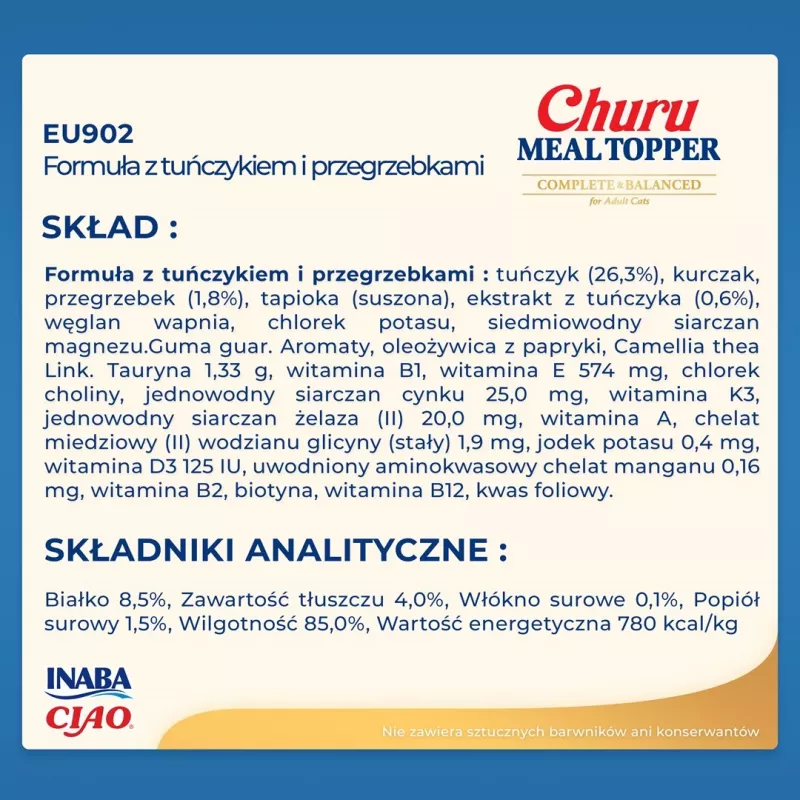 INABA Churu Meal Topper Thunfisch mit Jakobsmuschel – Nassfutterbeutel für Katzen, 4 x 14 g