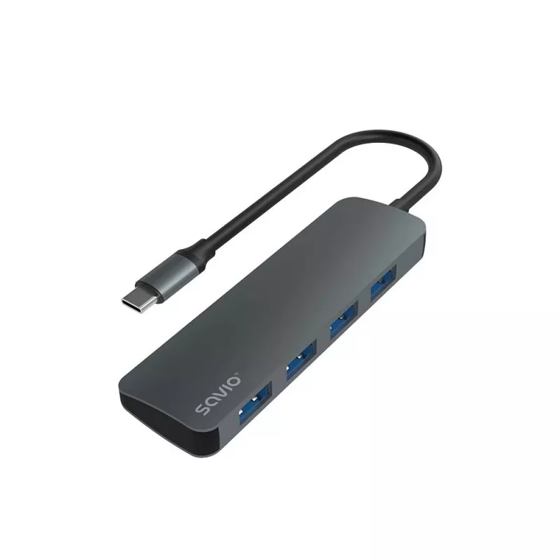 USB-Hub SAVIO AK-54 — 4 x USB-A (USB 3.2 Gen 1), USB-C-Host, schwarz