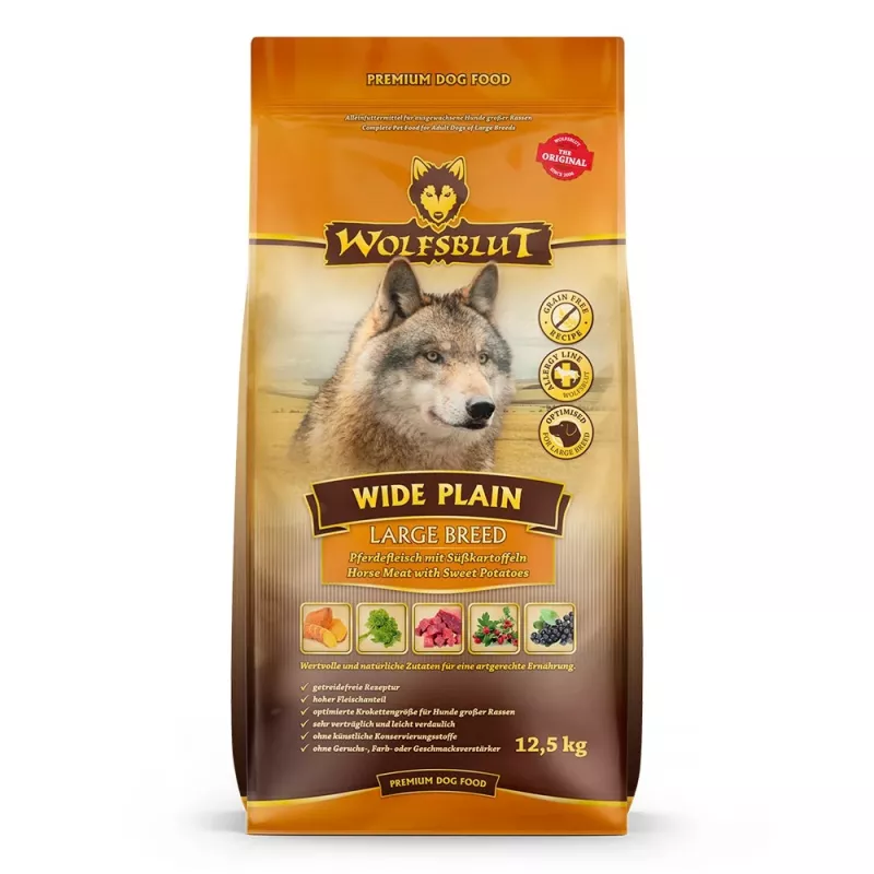 Trockenfutter für Hunde Wolfsblut Wide Plain Large Breed — Pferd & Süßkartoffeln, 12,5 kg, 24% Protein, 10% Fett