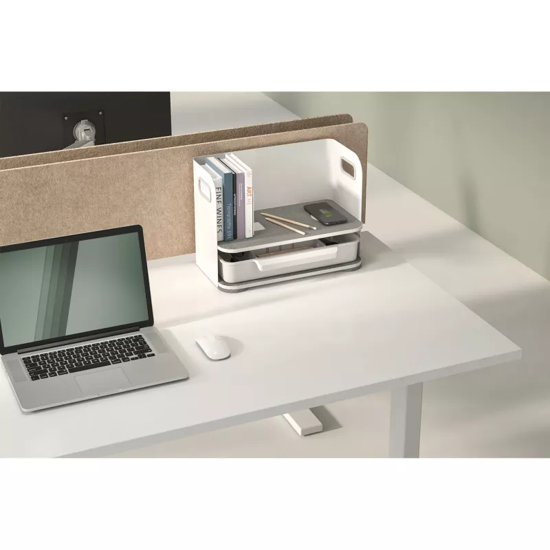 Digitus Desktop-Organizer mit Qi-Ladegerät Stahl Grau Weiß 1 Schublade