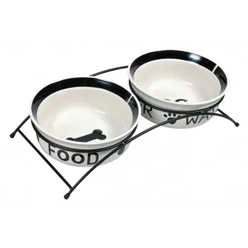 Keramik-Hundenapf Trixie MISKI 0,6 L, 15 cm Durchmesser, schwarz, rutschfeste Füße, spülmaschinenfest, Set mit 2