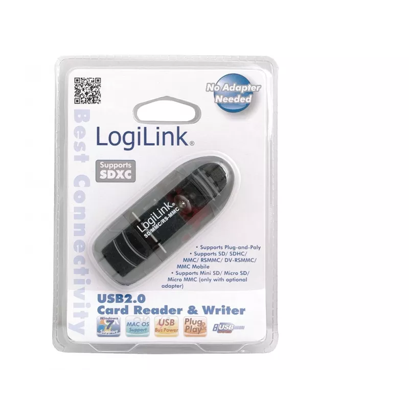 Kartenleser LOGILINK CR0007 USB 2.0 für SD/MMC, schwarz, bis zu 480 Mbit/s