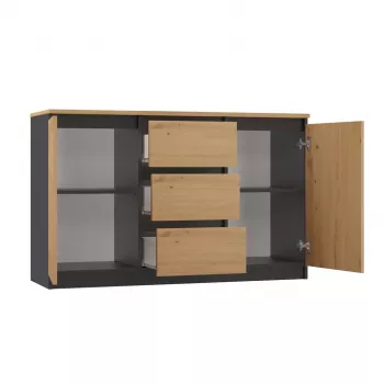Kommode Topeshop 2D3S ANT/ART BA KPL — anthrazit und eiche, 3 Schubladen, Spanplattengestell
