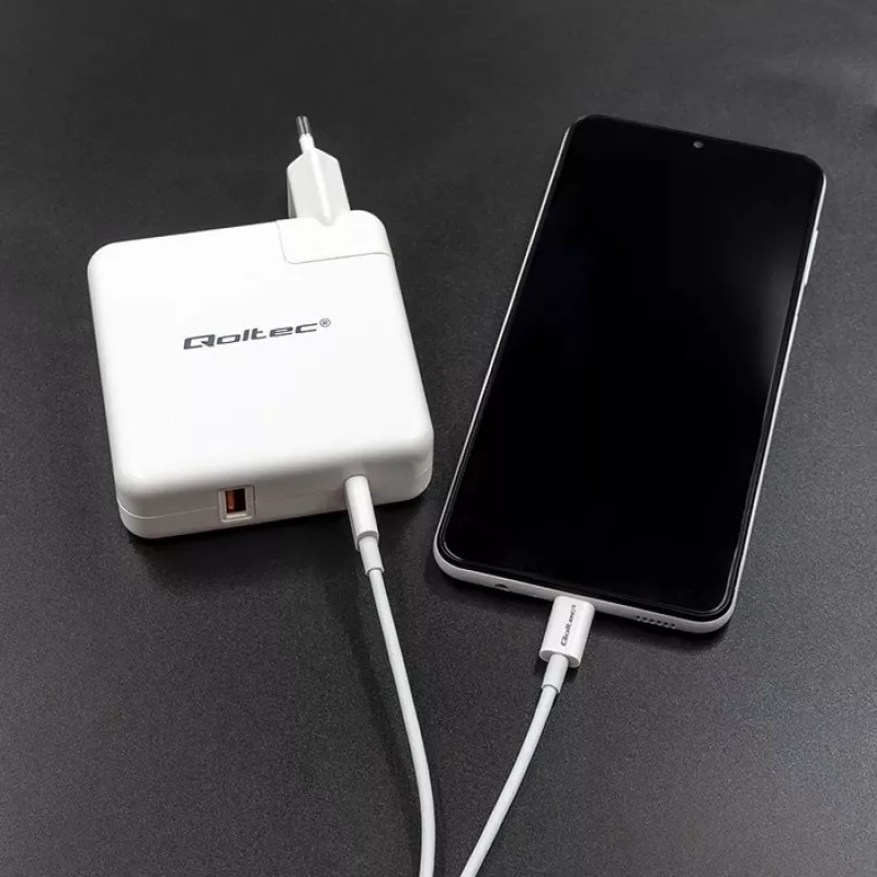 Qoltec GaN Charger FAST 108W | 5-20V | 3-4.7A | USB C | Weiß