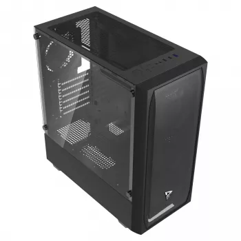 PC-Gehäuse SAVIO Noctis Flow — Cube Mini‑ITX/Micro‑ATX/ATX, 3x120mm vorne, 1x120mm hinten, 2x3,5 Zoll + 3x2,5 Zoll Einschübe, gehärtetes Glas