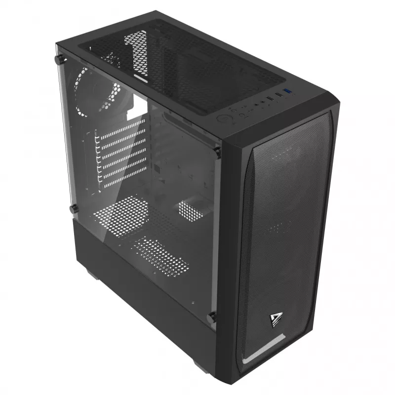 PC-Gehäuse SAVIO Noctis Flow — Cube Mini‑ITX/Micro‑ATX/ATX, 3x120mm vorne, 1x120mm hinten, 2x3,5 Zoll + 3x2,5 Zoll Einschübe, gehärtetes Glas