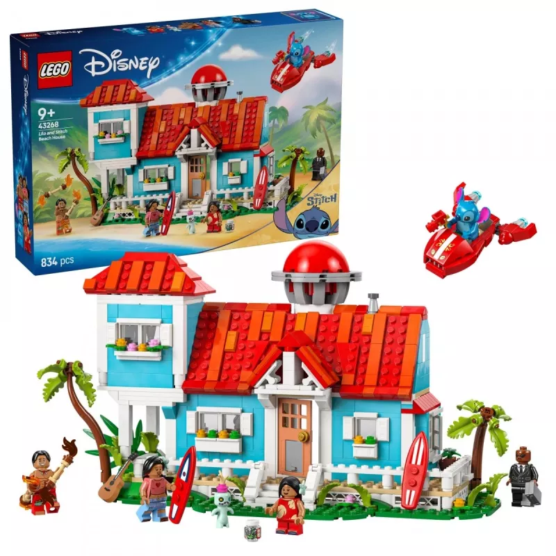LEGO Disney Set 43268 Strandhaus – modulares Haus zum Bauen, 834 Teile, 5 Minifiguren, Alter 9+