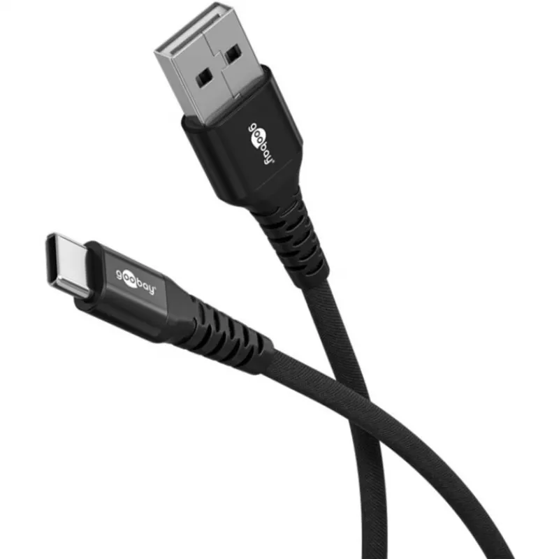 Goobay USB-C Kabel Fabric Supersoft mit Metallsteckern, 2 m, Schwarz (2m, USB 2.0, 60W), USB-Kabel