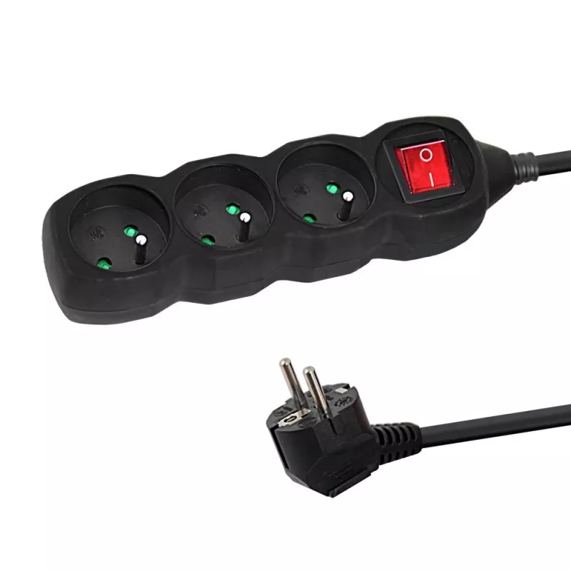 Stromverlängerungskabel ESPERANZA ELK210K — 1,5 m Kabel, 3 AC-Steckdosen Typ E, abgewinkelter Stecker, innen, schwarz