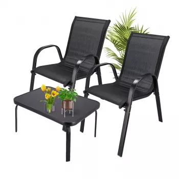 Extralink Schwarz Forest Gartenset, Textilene zwei Stühle + schwarzer Tisch