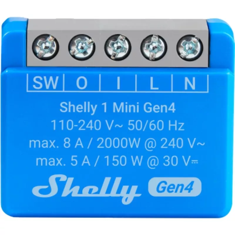 Kompaktes Smart-Relais-Modul Shelly 1 Mini Gen4, 1P 8A, Wi‑Fi/Matter/Zigbee/Bluetooth, 110–240 V (2 Stück)