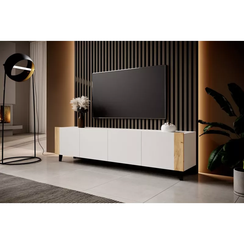 RTV-Schrank FARO 200x42x52 weiß matt + Eiche craft