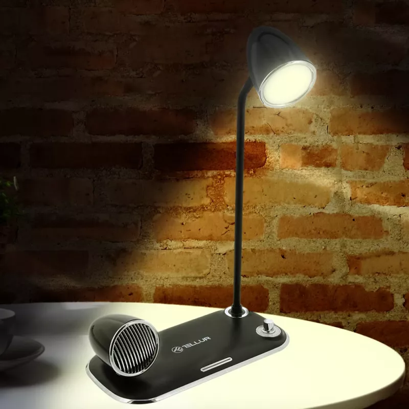 Tischlampe Tellur TLL151361 mit kabellosem Qi-Ladegerät und Bluetooth-Lautsprecher, einstellbare Beleuchtung