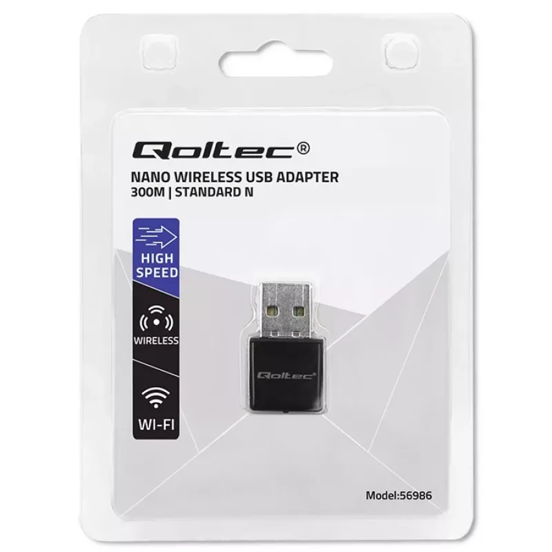 Wi‑Fi-USB-Adapter QOLTEC NANO 56986 — Mini-N, USB 2.0, 802.11n