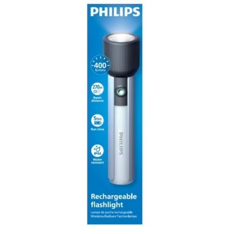 Taschenlampe Philips wiederaufladbar USB-C 400 lm 2000 mAh – tragbare LED-Handleuchte