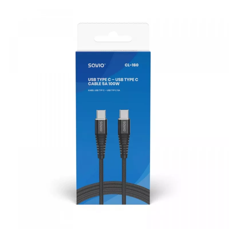 Savio CL-160 USB-Kabel 2 m USB 2.0 USB C - USB C Schwarz
