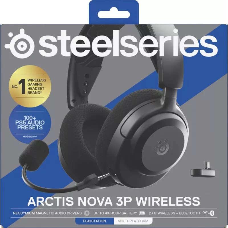 Headset STEELSERIES Arctis Nova 3P Wireless Bluetooth Circumaural Head-band, 20–22000 Hz, 260 g, Schwarz