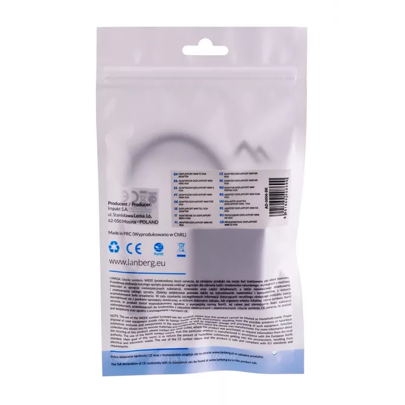 VGA (D-Sub) auf Mini DisplayPort Adapterkabel LANBERG AD-0006-BK, 0,2 m, DisplayPort 1.2, 1920×1200@60Hz, MiniDP-Buchse, schwarz