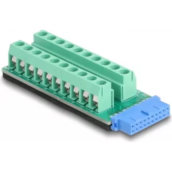 Kabeladapter DELOCK 67191 — USB-Header 19-polig auf 20-polige Klemmleiste, schwarz/grün