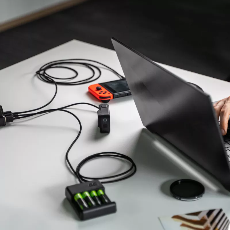 USB-C-Kabel-Set Grün Cell GC Ray — USB A auf USB C 3 Längen (30 cm, 120 cm, 200 cm), USB PD, 480 Mbit/s, 2,4 A, schwarz