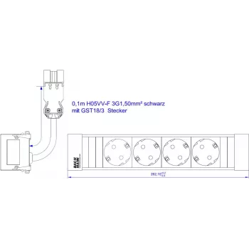 Steckdosenleiste Bachmann 916.054 mit 4x CEE7/3-Steckdosen, Aluminiumgehäuse, 0,20 m Kabel