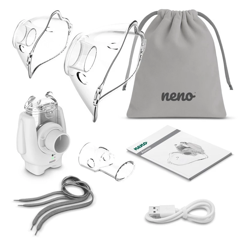 Tragbarer Ultraschallvernebler neno Atemo 36 / 5 000 — batterie-/USB-betrieben, für Kinder, inklusive Mundstück und Kindermaske