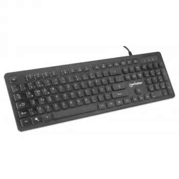 Manhattan Gaming USB-Tastatur, Low Force Key Edition, 12 Multimediatasten, Rainbow-LED-Hintergrundbeleuchtung, USB-A, Schwarz, Retail Box (deutsches Layout)