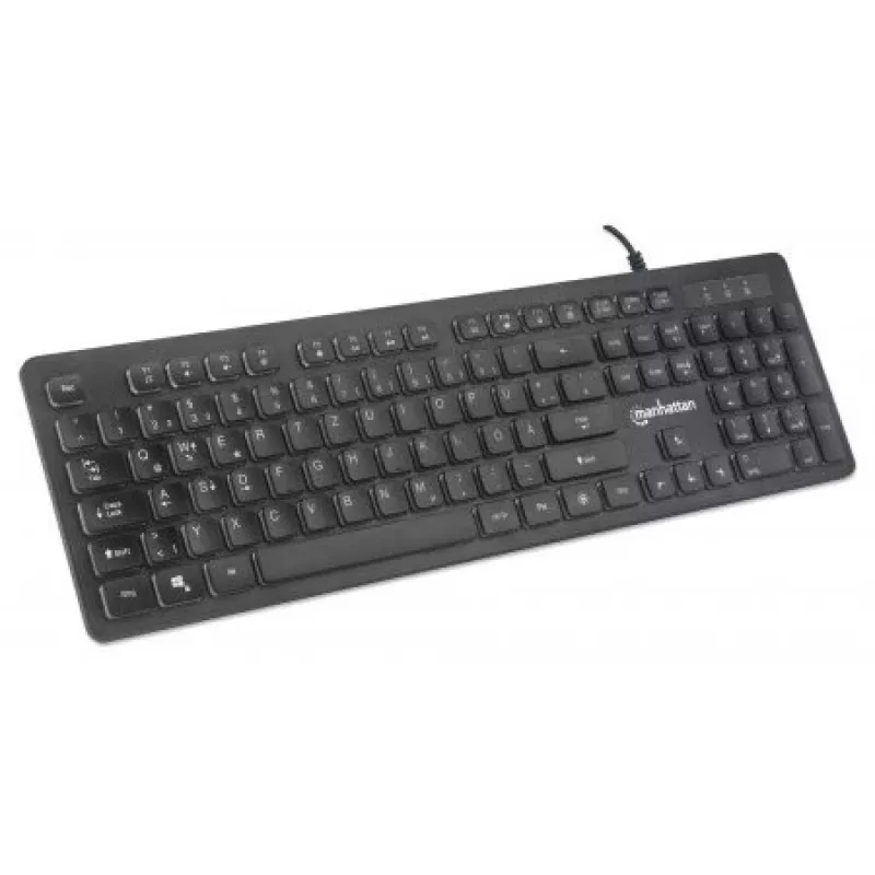 Manhattan Gaming USB-Tastatur, Low Force Key Edition, 12 Multimediatasten, Rainbow-LED-Hintergrundbeleuchtung, USB-A, Schwarz, Retail Box (deutsches Layout)