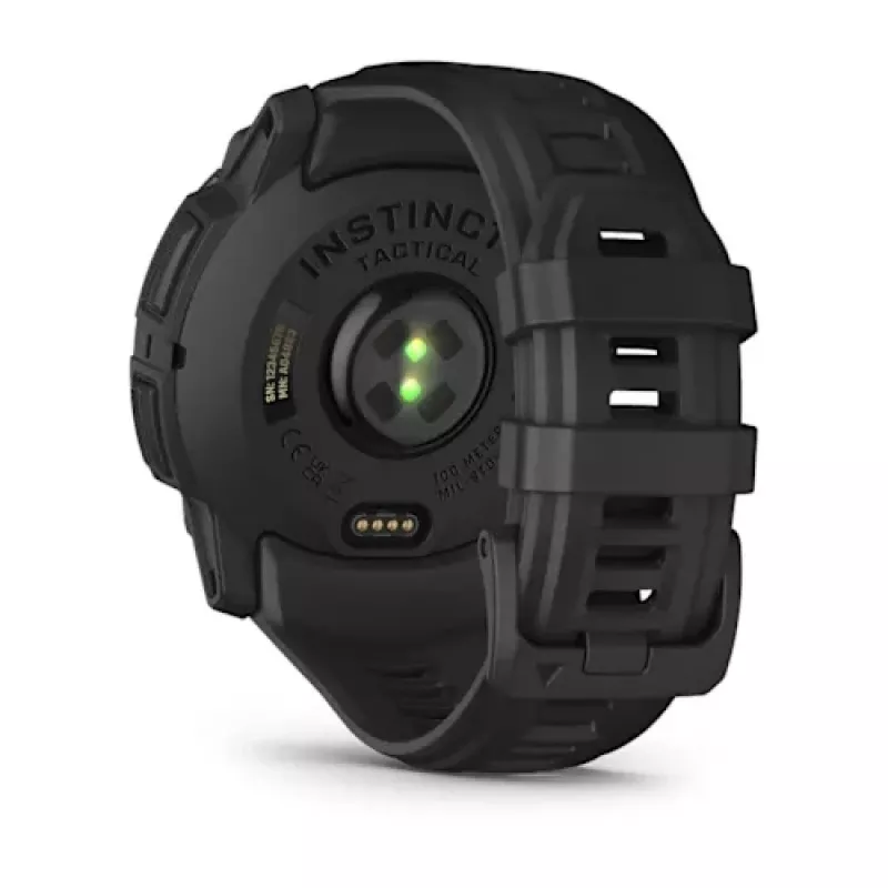 Smartwatch GARMIN Instinct — 45 mm, 3.05 cm (1.2 Zoll) AMOLED 390×390 Touchscreen, 4 GB, GPS, Silikonarmband Schwarz, 53 g
