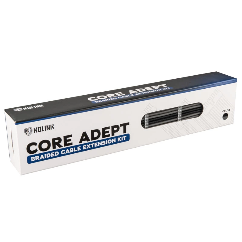 Kabelverlängerungsset Kolink Core Adept — umflochtene PET-Ummantelung, Kupferleiter, Längen 300–350 mm, 6-teiliges Set