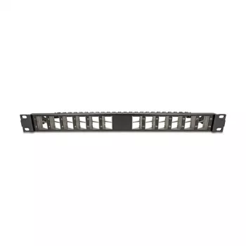 DELOCK 19 Zoll Keystone Patch Panel 24-Port abgewinkelt mit Zugentlastung, 1U, schwarz, 482,6×125,5×44,2 mm