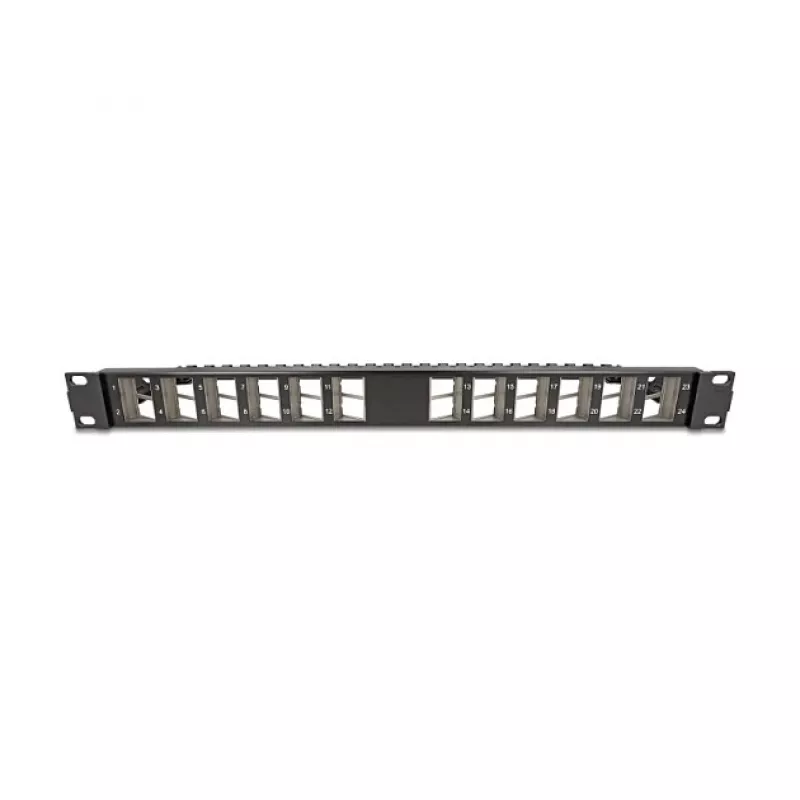 DELOCK 19 Zoll Keystone Patch Panel 24-Port abgewinkelt mit Zugentlastung, 1U, schwarz, 482,6×125,5×44,2 mm