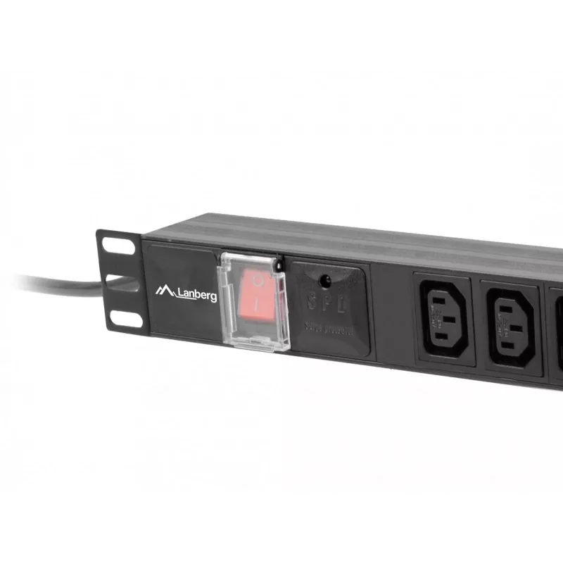 Stromverteilereinheit LANBERG PDU-10I-0200-IEC-BK — 10× C13-Ausgänge, 2 m Kabel, 10 A, 2500 W, schwarz