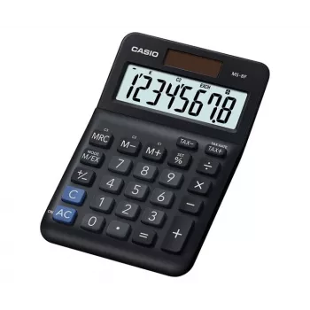 Desktop Basisrechner CASIO MS-8F – 8-stellig, Batterie/Solar, 26 Tasten, Währungs- & Steuerfunktionen, Gewinnberechnung, schwarz