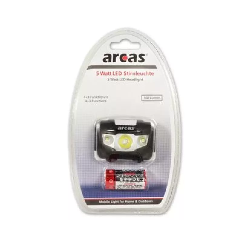 Arcas | Stirnlampe | ARC5 | 1 LED+2 Flutlicht-LEDs | 5 W | 160 lm | 4+3 Lichtfunktionen