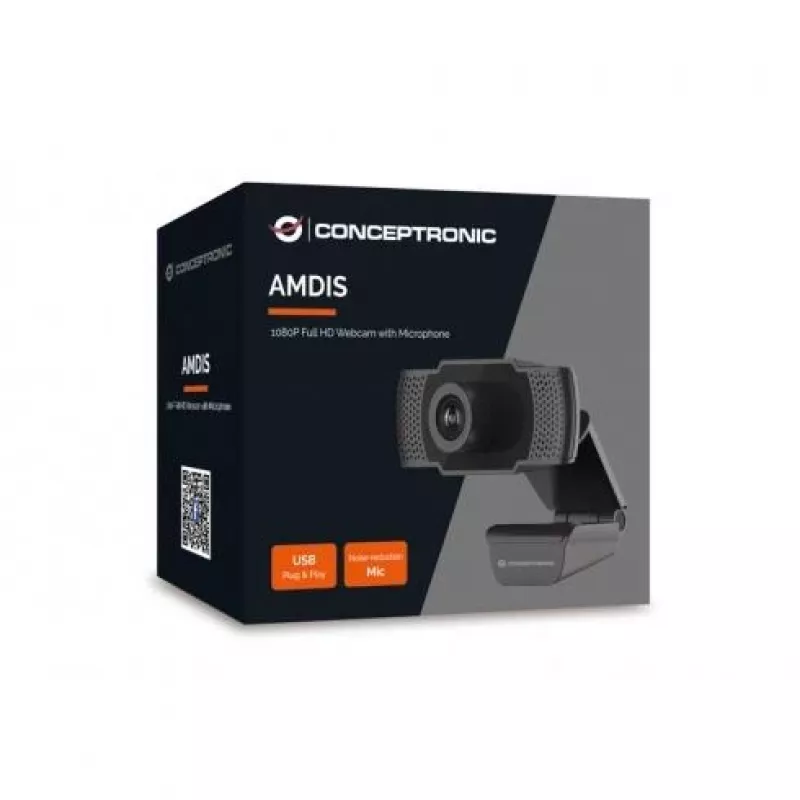 Conceptronic AMDIS 1080P Full-HD-Webcam mit Mikrofon, 2 MP, 1920 x 1080 Pixel, Full-HD, 30 fps, H.264, M-JPEG, YUV, 90°