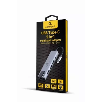 Laptop-Dock Gembird A-CM-COMBO5-04 — USB 3.2 Gen 1 Type-C, 5 Gbit/s, PD 87 W, HDMI, Ethernet, USB-A