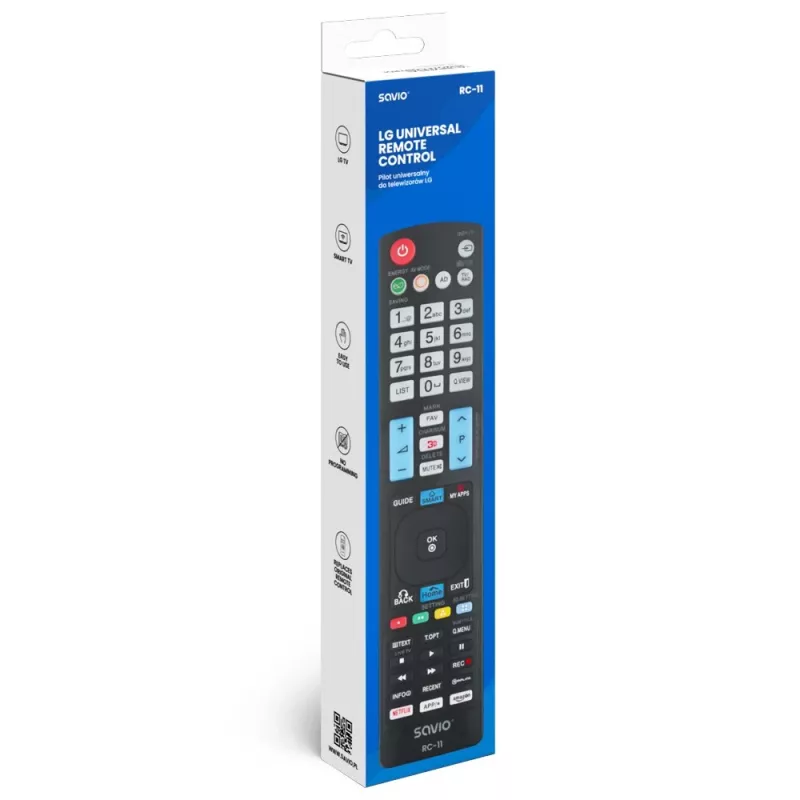 SAVIO RC-11 Infrarot-Fernbedienung für LG TV, schwarz, Reichweite 10 m, unterstützt 1 Gerät