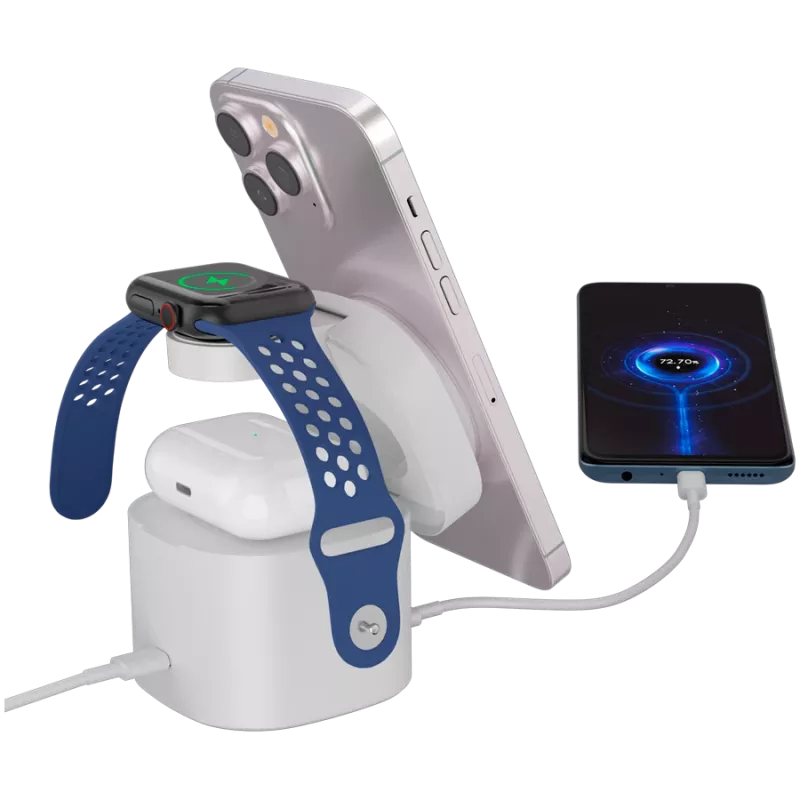 Canyon 4-in-1 kabellose Ladestation, max. 30 W, Größe: 70x70x70,3 mm, Gewicht: 414 g, mit 65-W-Netzteil und 1 m Kabel, weiß