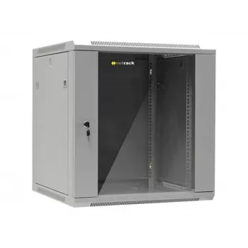 NETRACK 019-120-66-021 Wand-/Hängeschrank 19 Zoll 12U/600 mm Glastür grau abnehmbare Seitenwände