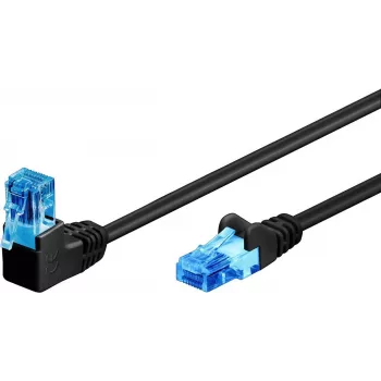 Goobay CAT 6A Patchkabel 1x 90° gewinkelt, U/UTP, Schwarz, 1 m - Rastnasenlasche oben, CCA Kupfermischung (51529)