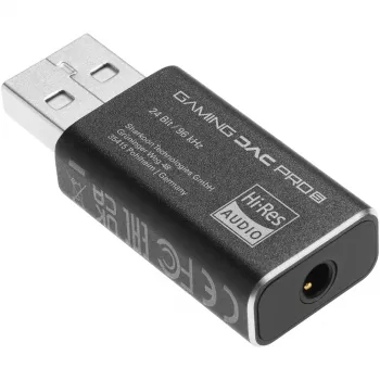 Interner USB-Typ-A-auf-3,5-mm-DAC-Adapter Sharkoon DAC Pro S — 2 V Ausgang, schwarz, kompakt (42 × 17,3 × 9,7 mm)