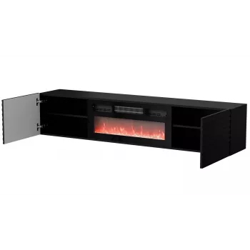 Cama RTV-Schrank TULA 183x35x37 schwarz matt + schwarz Kamin