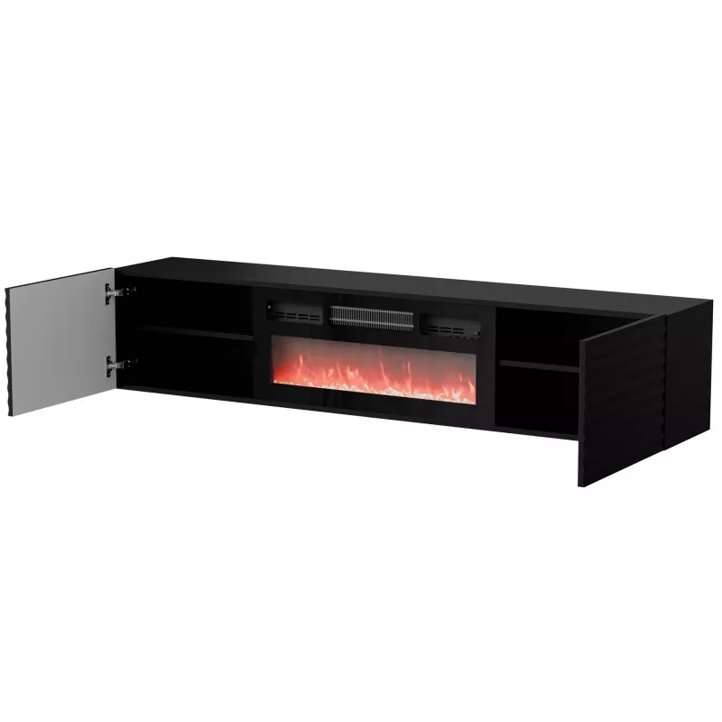 Cama RTV-Schrank TULA 183x35x37 schwarz matt + schwarz Kamin