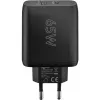 USB-C Dual-Fast Charger, PD, GaN, 65 Watt (schwarz, 1x USB-C, 1x USB-A, Power Delivery)