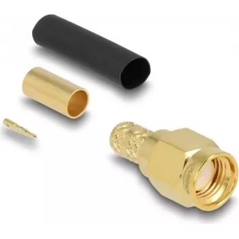 Koaxialer SMA-Crimpstecker DELOCK für LMR200-Kabel mit Schrumpfschlauch