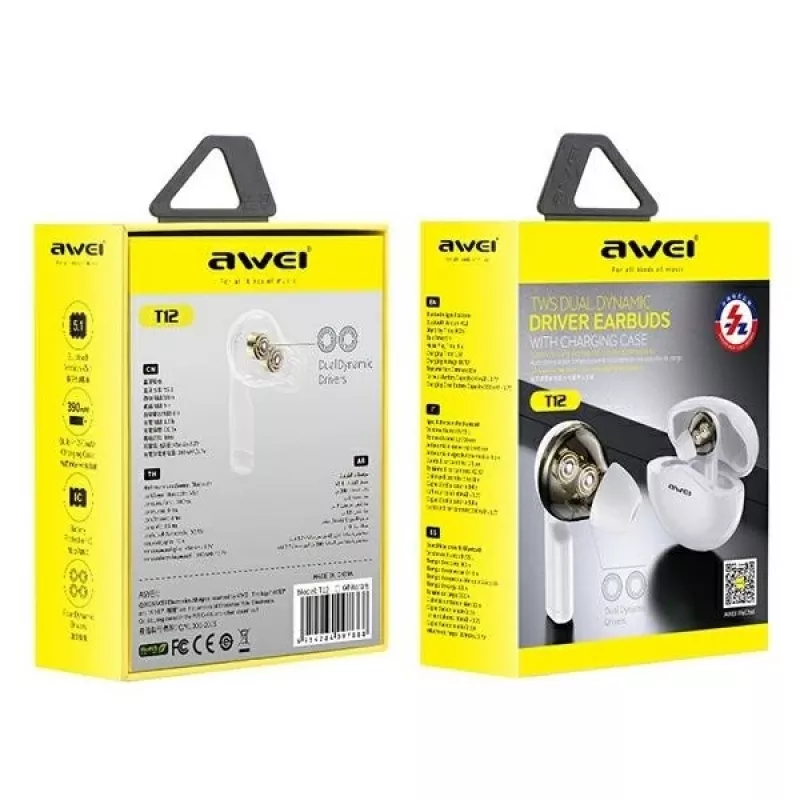 Kopfhörer Awei AWEI T12TWS Bluetooth Sport-Kopfhörer weiß